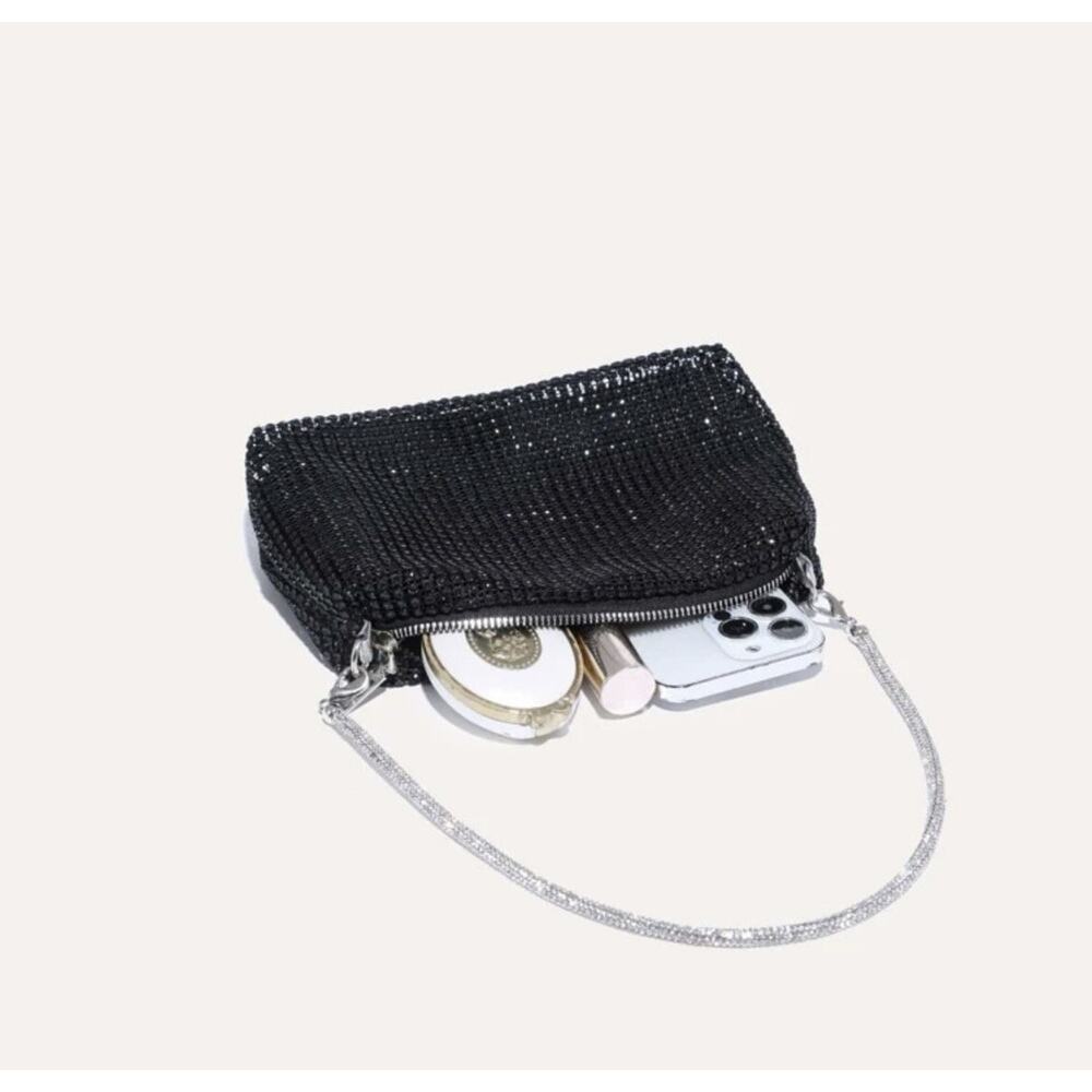 Women’s Black Metallic Rhinestone Evening Purse - Gift - Picture 7 of 10